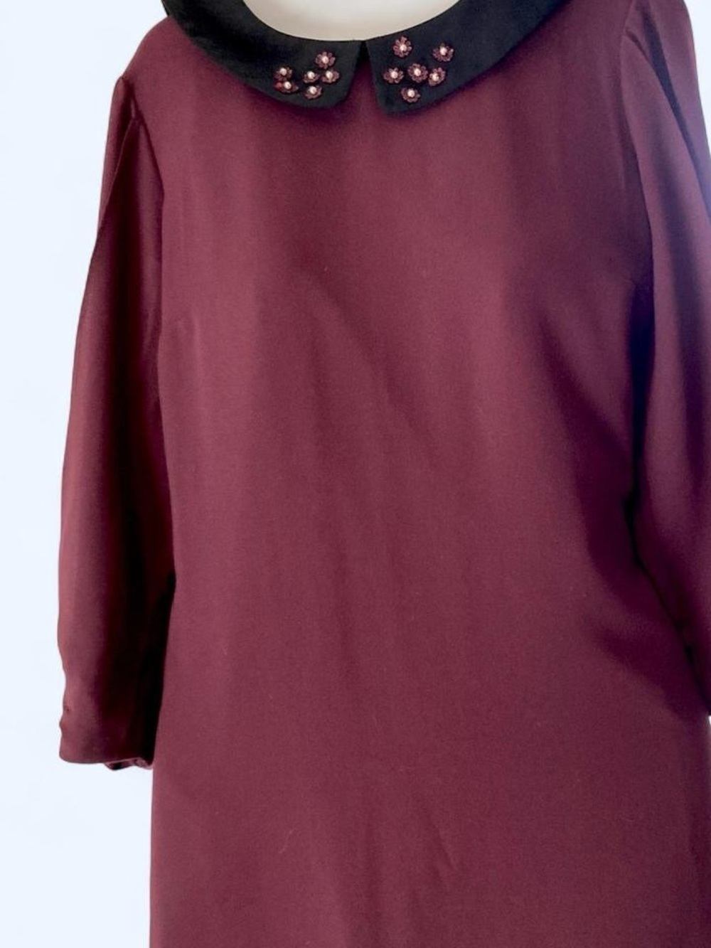 LC Lauren Conrad burgundy short dress with black collar and pink rhinestones M